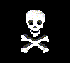 Six distinct pixelated silver-gray icons arranged in two against black backgrounds, with a gray horizontal bar separating the