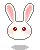 Pixelated bunny head with pink ears, red eyes, and blush on cheeks; one version shows closed eyes while others show open eyes.