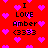 Red background with pink hearts and repeated text "I LOVE Amber <333" in black pixelated font.
