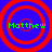 Four identical red concentric circles on a blue background with green text reading 'Matthew' in the center of each circle.