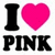 Static image showing three identical 'I ❤️ PINK' text arrangements with black letters, pink heart symbol, and white background.