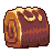 Pixelated icon of a rolled pastry with golden-brown swirls and maroon filling, set against light gray background.