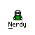 Pixelated character in green shirt with multiple expressions and speech bubbles, arranged in a on gray background