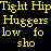 Pixelated image of a blonde woman in blue pants with yellow accents, shown twice on black background with yellow text reading "Tight Hip Huggers low to sho" and partial "DIRTY".