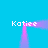 A static image with a bright blue background featuring four instances of the text 'Katice' in white pixelated font, each positioned at corners of an invisible square frame.