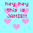 Pixelated cyan background with pink hearts and red text reading 'hey hey this is JAMIE!!!' in four repeated sections.