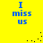 Yellow background with blue text "I miss us" in four identical quadrants, each containing scattered black dots that shift position between observations.