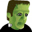 Pixelated green-skinned figure with dark brown hair, black clothing, and a white collar visible at the neck.