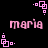 Pixelated pink text 'maria' appears in four positions on a black background, surrounded by small square and dot patterns.