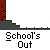 Animated pixel art of a yellow character with white eyes walking left to right past a gray building with red brick and green ground line