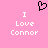 Pink background with white pixelated text reading "I Love Connor" on both sides and a black heart symbol above the left side.