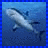 A pixelated shark swims left to right in a blue underwater scene, with cyan text reading "FISH ARE FRIENDS" and "NOT FOOD!" on the right
