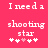 Pixelated text on a solid pink background with a of five star symbols below the text