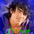 Pixelated image of a person with dark hair and light skin, wearing green and pink clothing against a blue background.