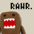 Pixelated brown character with wide red mouth and white teeth, beige background with 'RAWR.' text above, red and white 'DOMO' text on black background.