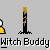 Pixel art animation of a character with white spherical head and yellow body performing actions like sitting, standing, holding objects, and emitting red particle effects against gray background.