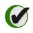 Green circular outline with white interior containing a black checkmark symbol on gray background.