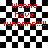 Red pixelated text on a black-and-white checkered background with two animated states showing partial distortion