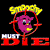 A 3x3 contact sheet of an animated AIM buddy icon featuring a pixelated character with red knit hat, repeated text "MUST DIE" in bold red letters, and yellow "SPOOKY" text above each frame.