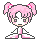 Pixel art contact sheet of a pink-haired anime-style character with pigtails across 12 frames showing facial expression and pose variations on a gray background.