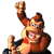 Pixelated Donkey Kong character with raised fist, blue spiked shell, yellow lightning bolt, and text "Donkey Kong rules!" on gray background.