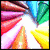 Colorful crayon tips radiate from a central white point, with blue text below reading "You color my world <3" on a white background.