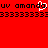 Red background with black pixelated text 'uv amanda uv amanda.' and '33333333333333333333' and a white pixelated heart symbol over the 'd' in 'amanda'.