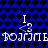 Blue background with black heart pattern, white text, and white 'I <3' symbols in two