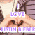 Pixelated image with purple text overlays on a black background, showing hands forming a heart shape and multiple birthday messages.