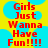 Red pixelated text on a yellow and cyan background with blue circular shapes.
