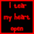 Two side-by-side animated frames of a red text-based icon on black background with red border, displaying sequential phrases.