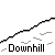 Pixelated character with blue hair and red pom-pom slides down snowy slope holding orange object, text "Downhill" below.