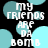 Pixelated text reads "MY FRIENDS ARE DA BOMB" over a black background with cyan circles, animated to shift positions.
