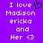 Purple background with white pixelated text reading "I love Madison ericka and Her <3" and a black pixelated heart symbol replacing the word "heart" in the first line.