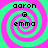 Four identical display a green and pink spiral background with black text reading 'aaron', 'G', and 'emma' in a vertical stack