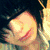 six pixelated images showing a person with dark hair in various poses and expressions, including smiling, covering eyes, and wearing glasses, with blue text on the right side