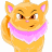 A pixelated cartoon cat with orange fur and pink ears wearing a pink bandana, next to green text reading "Original Icons .com" on a dark background.