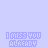 Pixelated text "I MISS YOU ALREADY" repeated across a light purple background with small white star-like shapes, partially obscured by a gray rectangle.