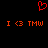 Red pixel art displays a heart symbol above two identical text lines reading 'I <3 TMW' on black background.