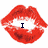 Red lips with white teeth and dark blue text inside the mouth area, showing 'I', 'LOVE', and 'YOU' across three views.