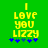 Green background with yellow pixelated text reading "I LOVE YOU LIZZY" and blue star symbols below, showing animation changes in the stars' positions.