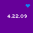 Purple background with four white '4.22.09' text blocks and blue pixelated icons at top-left, top-right, and center.