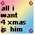 Pixelated static buddy icon with rainbow gradient background and four small circular icons, displaying text "all i want 4 xmas is him" in bold black font.
