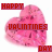 Pixelated pink heart-shaped icon with red text reading HAPPY VALENTINES DAY in three segments across the top, middle, and bottom.