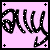 Pixelated pink background with black cursive text 'ALY' and white dots, bordered by four corner symbols changing from plus to cross between frames.