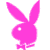 Pink pixelated bunny silhouette with bow tie next to pink '69' numerals on white background.