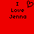 Red background with black pixelated text reading "I Love Jenna" and a heart symbol replacing the word "Love" in one version.