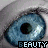 blue eyes with the word 'BEAUTY' in pixelated text below each eye, arranged in three and four