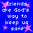 Blue background with repeated white text 'Friends are God's way to keep us safe' and pink star shapes scattered throughout the image.