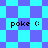 Pixelated icon with repeating 'poke :' text over shifting blue-purple checkered backgrounds in four distinct arrangements.